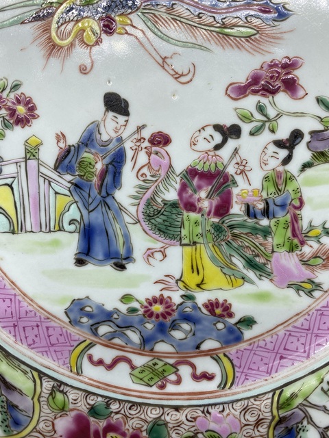 古玩陶瓷清雍正時期 吹簫引鳳故事題材粉彩折沿大盤拍賣，當前價格9777元