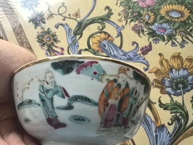 古玩陶瓷三星高照圖粉彩碗拍賣，當前價格1000元