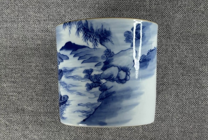 古玩陶瓷青花山水紋缸杯真品鑒賞圖