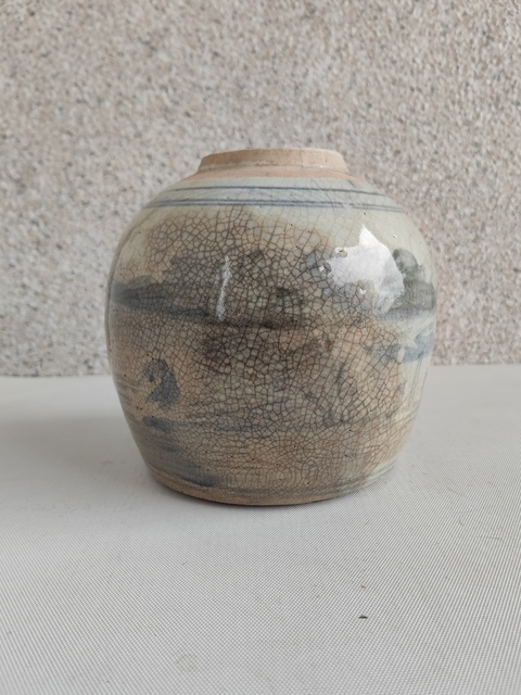 古玩陶瓷青花山水人物罐拍賣，當前價格450元