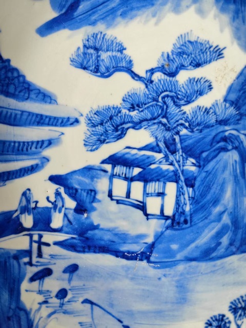 古玩陶瓷清中晚期青花山水人物紋盤拍賣，當前價格7654元