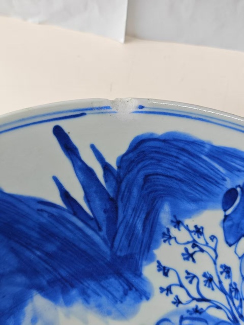 古玩陶瓷清中晚期青花山水人物紋盤拍賣，當前價格7654元