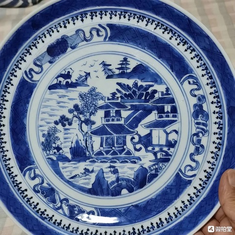 古玩陶瓷青花山水人物盤真品鑒賞圖