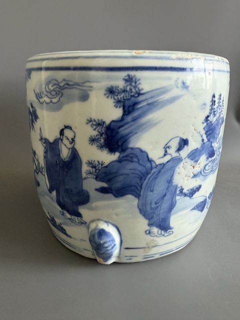 古玩陶瓷明天啟青花山水高士圖三足爐真品鑒賞圖