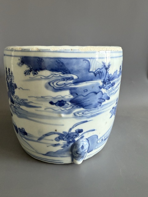 古玩陶瓷明天啟青花山水高士圖三足爐真品鑒賞圖