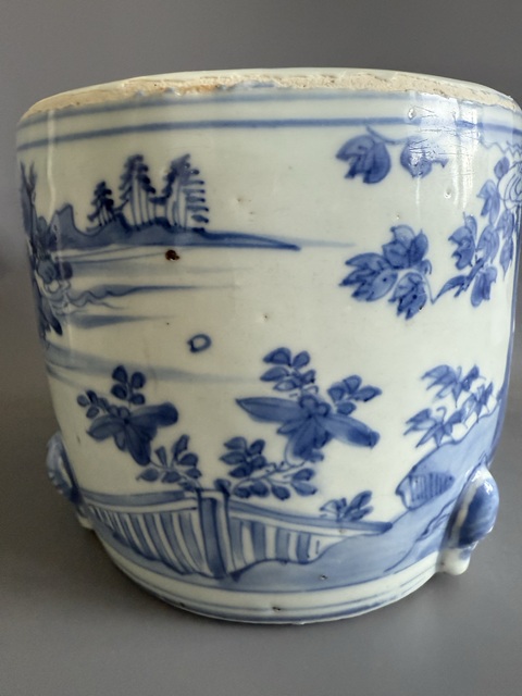 古玩陶瓷明天啟青花山水高士圖三足爐真品鑒賞圖