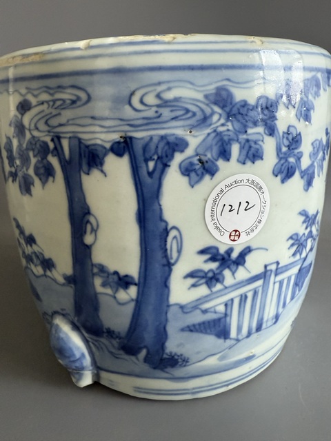 古玩陶瓷明天啟青花山水高士圖三足爐真品鑒賞圖