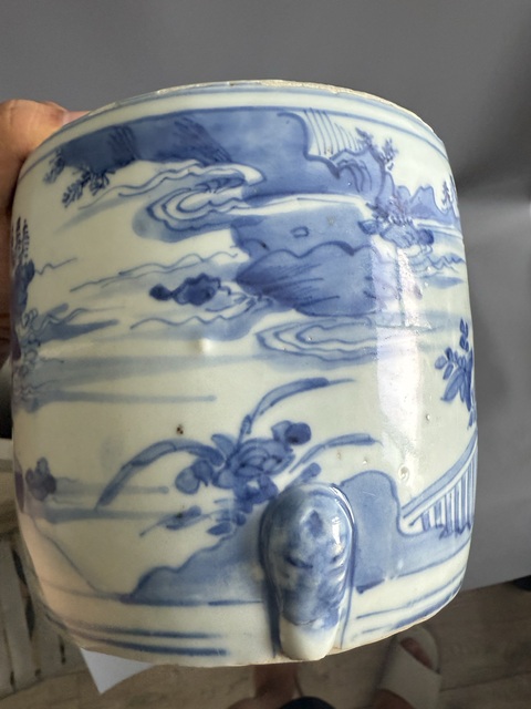 古玩陶瓷明天啟青花山水高士圖三足爐真品鑒賞圖