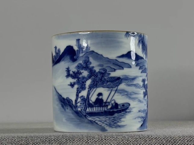 古玩陶瓷青花山水紋缸杯真品鑒賞圖