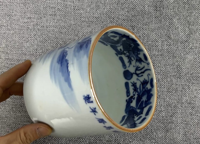 古玩陶瓷青花山水紋缸杯真品鑒賞圖