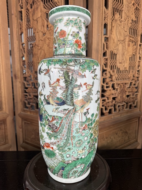 古玩陶瓷清光緒 五彩花鳥紋棒槌瓶百鳥朝鳳圖拍賣，當前價格32000元