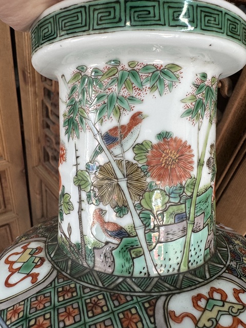 古玩陶瓷清光緒 五彩花鳥紋棒槌瓶百鳥朝鳳圖拍賣，當前價格32000元