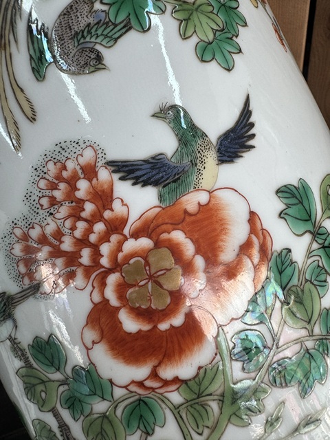 古玩陶瓷清光緒 五彩花鳥紋棒槌瓶百鳥朝鳳圖拍賣，當前價格32000元