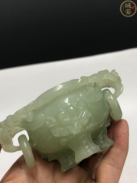 古玩陶瓷【帶保真卡】創(chuàng)匯.岫玉雙龍耳活環(huán)熏爐拍賣，當(dāng)前價(jià)格750元
