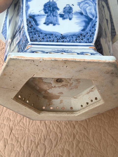 古玩陶瓷清中早·青花高士人物紋六方花盆 真品鑒賞圖