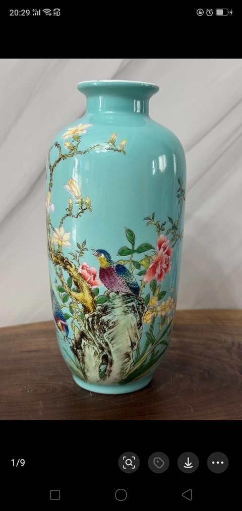 古玩陶瓷松石綠釉粉彩花鳥紋燈籠瓶拍賣,當前價格1500元