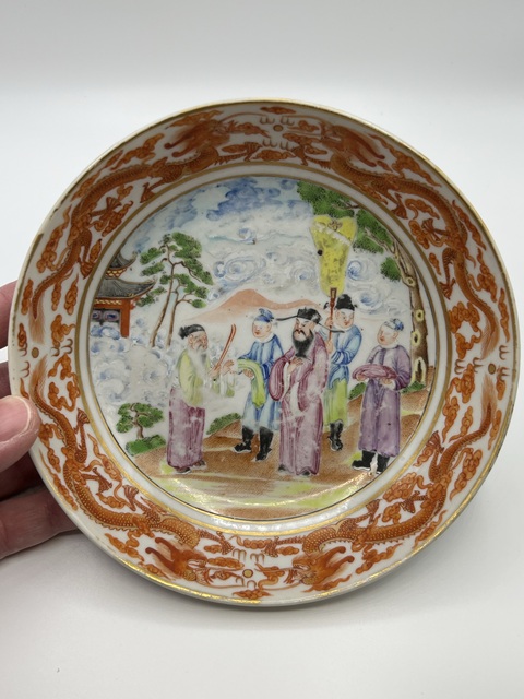 古玩陶瓷廣彩人物故事龍紋盤真品鑒賞圖
