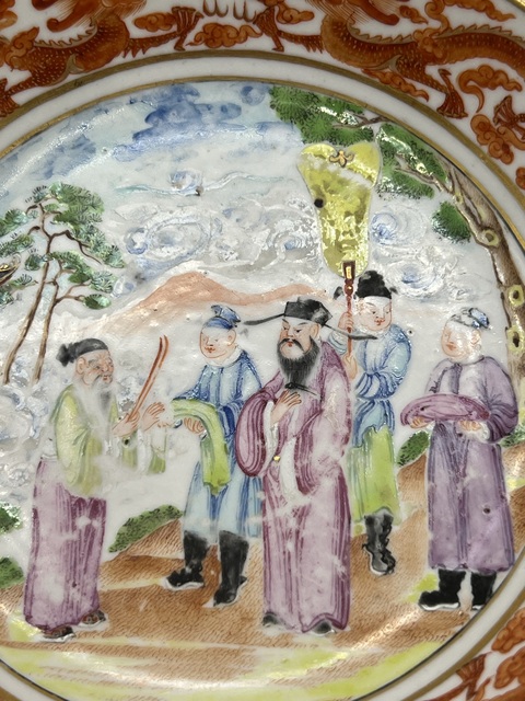 古玩陶瓷廣彩人物故事龍紋盤真品鑒賞圖