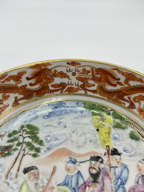 古玩陶瓷廣彩人物故事龍紋盤真品鑒賞圖