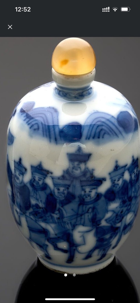 古玩陶瓷人物紋青花鼻煙壺真品鑒賞圖
