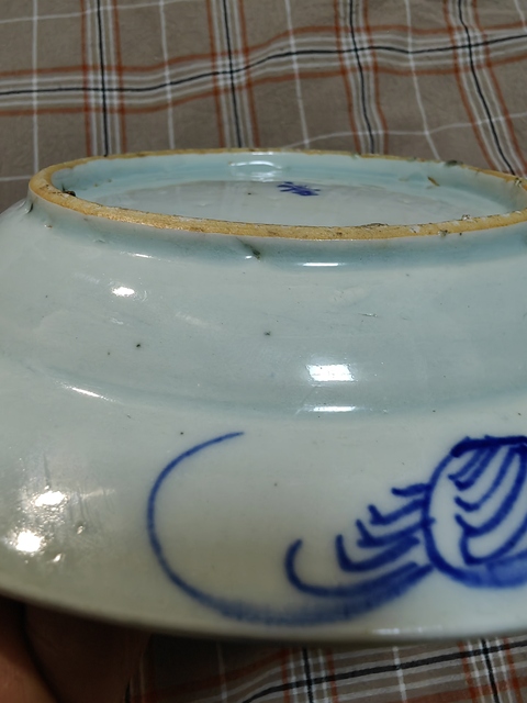 古玩陶瓷花蝶吉語紋青花盤真品鑒賞圖