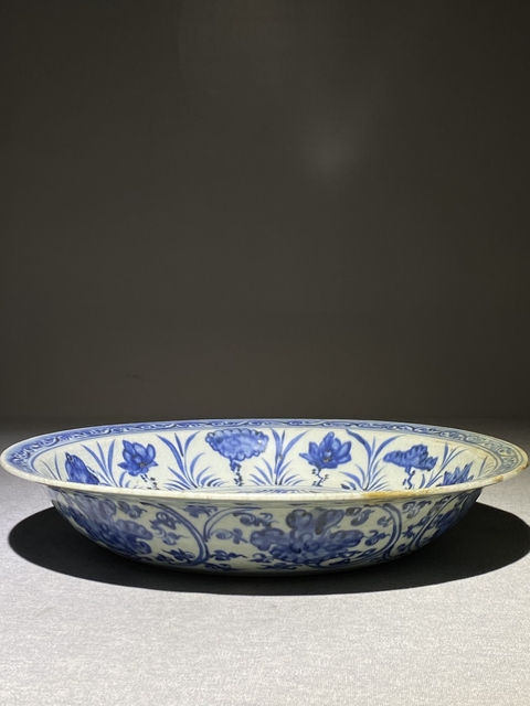 古玩陶瓷魚藻紋青花盤真品鑒賞圖