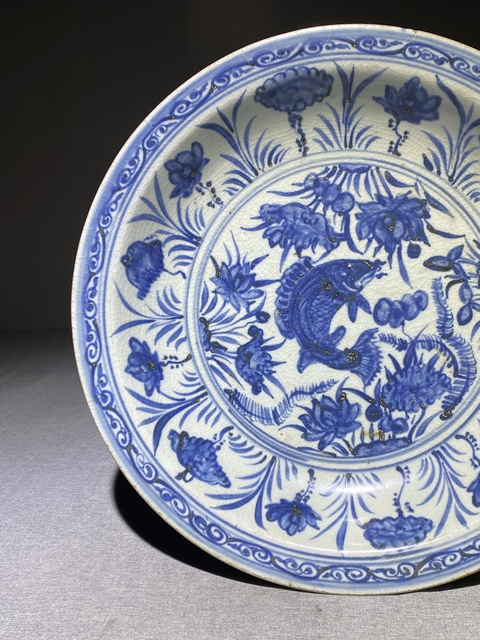 古玩陶瓷魚藻紋青花盤真品鑒賞圖