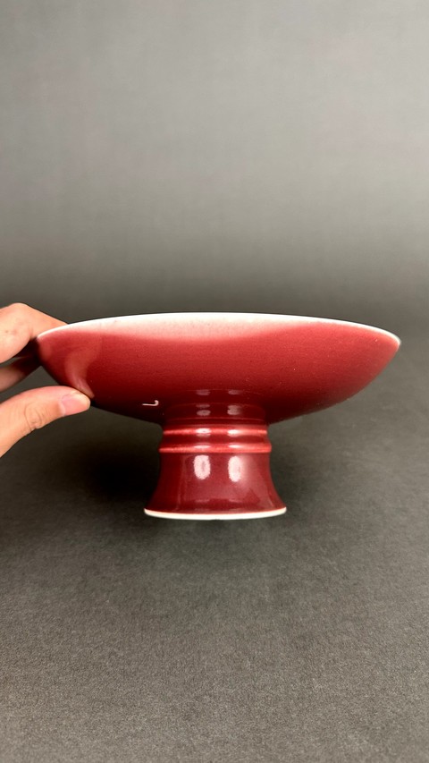 古玩陶瓷霽紅釉高足盤真品鑒賞圖