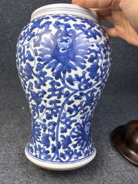 古玩陶瓷青花纏枝花卉紋半截鳳尾尊拍賣,當前價格7988元