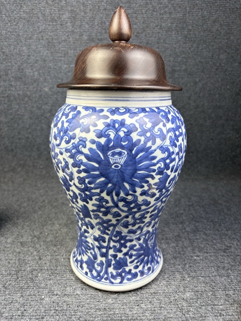 古玩陶瓷青花纏枝花卉紋半截鳳尾尊拍賣,當前價格7988元