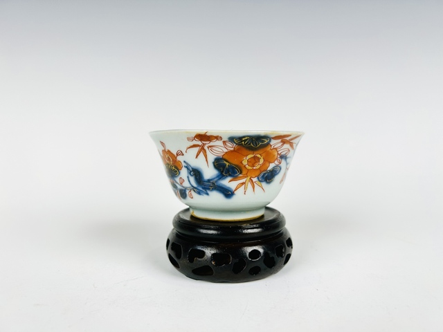 古玩陶瓷清早期·青花礬紅花鳥杯碟真品鑒賞圖