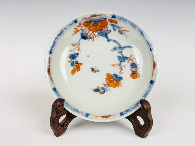 古玩陶瓷清早期·青花礬紅花鳥杯碟真品鑒賞圖