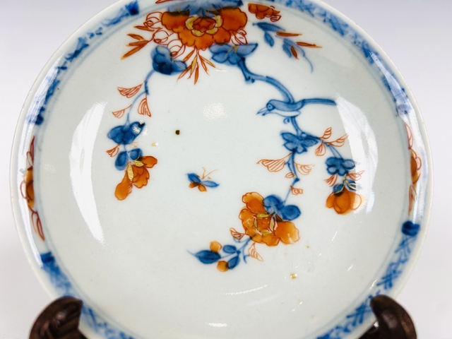 古玩陶瓷清早期·青花礬紅花鳥杯碟真品鑒賞圖