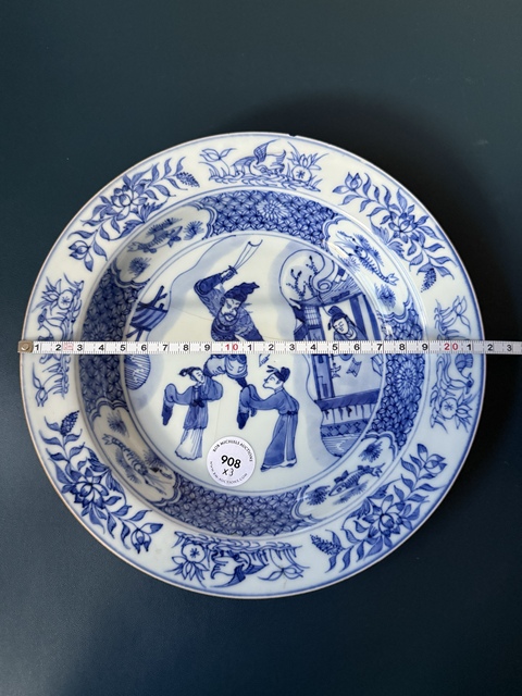 古玩陶瓷清·康熙人物故事草堂驚夢細路青花折沿盤拍賣，當前價格1580元