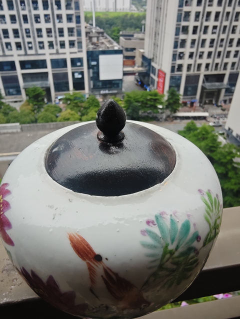 古玩陶瓷粉彩花鳥圍棋罐拍賣，當前價格580元