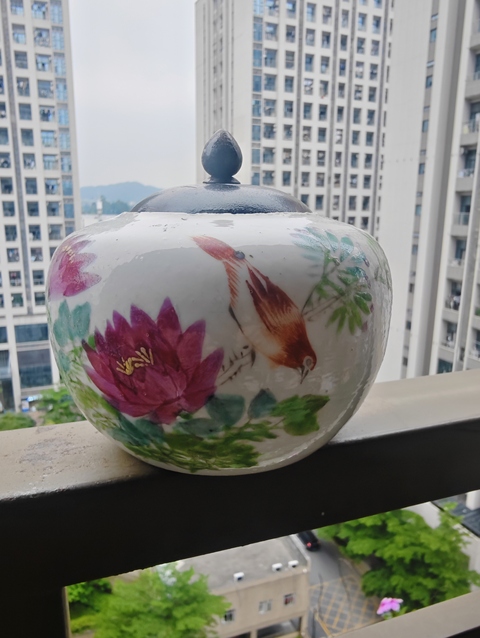 古玩陶瓷粉彩花鳥圍棋罐拍賣，當前價格580元