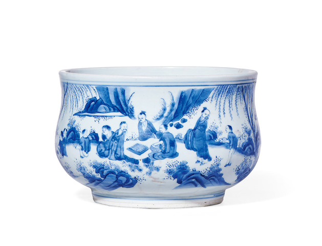 古玩陶瓷青花人物故事紋爐真品鑒賞圖
