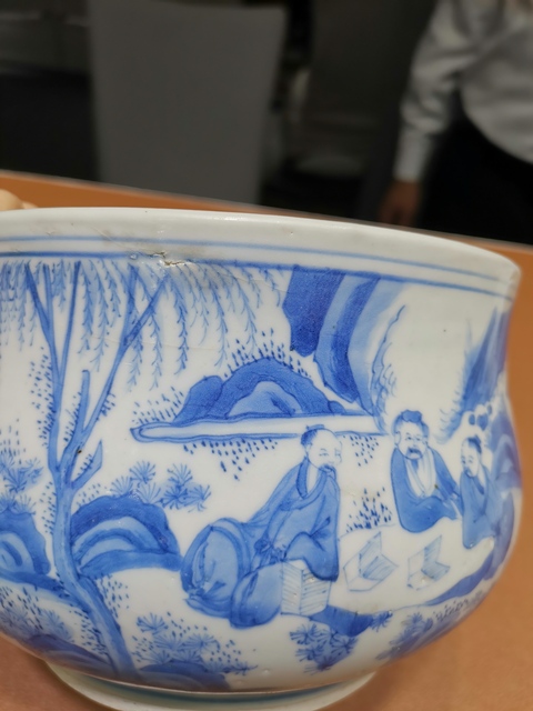 古玩陶瓷青花人物故事紋爐真品鑒賞圖
