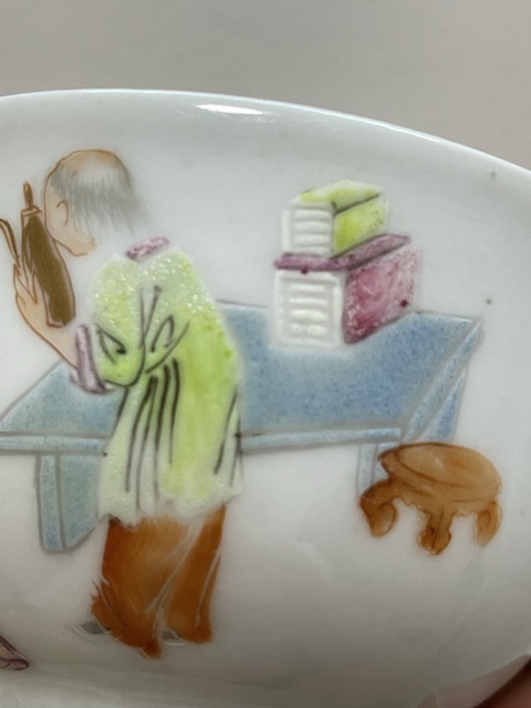 古玩陶瓷粉彩人物故事紋茶碗真品鑒賞圖