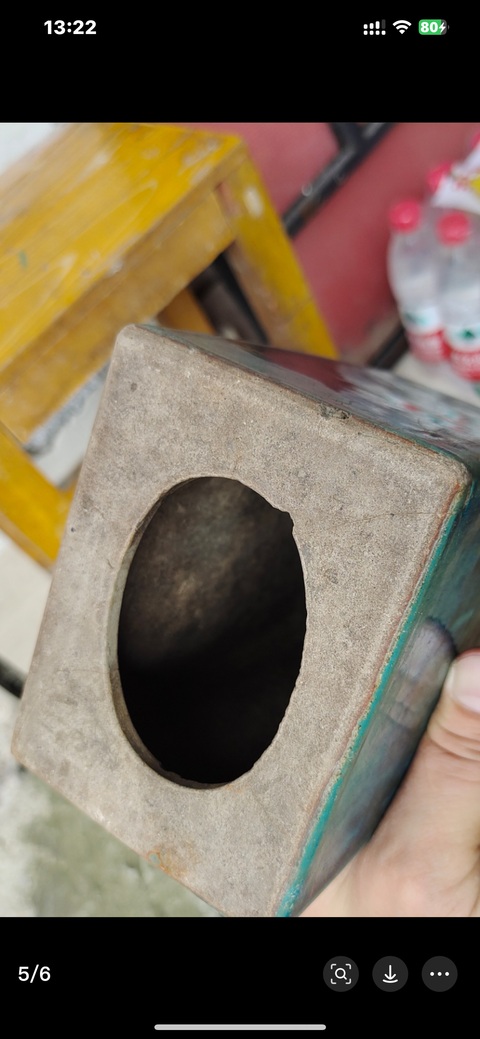 古玩陶瓷晚清石灣窯窯變綠釉枕真品鑒賞圖