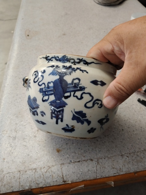古玩陶瓷晚清青花雜寶紋粥罐真品鑒賞圖