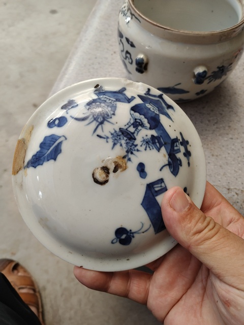 古玩陶瓷晚清青花雜寶紋粥罐真品鑒賞圖