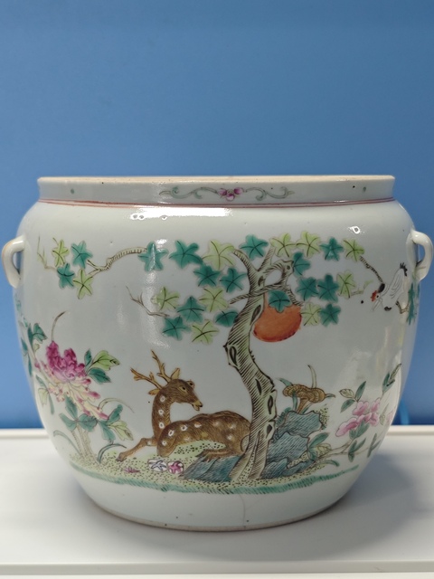 古玩陶瓷鶴鹿同春河清海晏粉彩四系粥罐真品鑒賞圖