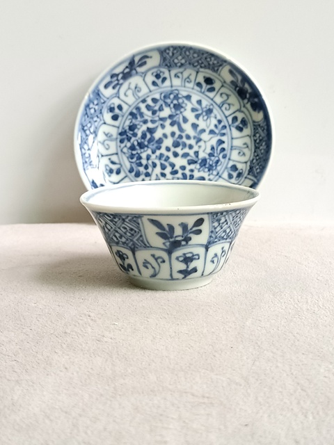 古玩陶瓷青花花卉紋杯碟拍賣,當前價格1580元