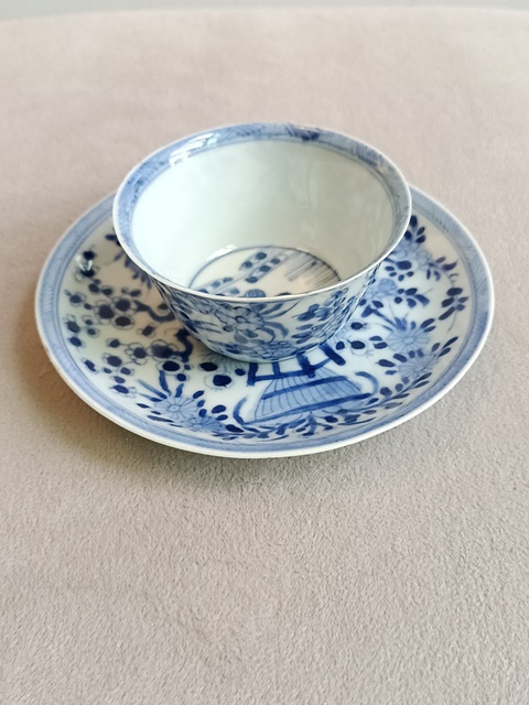 古玩陶瓷青花精衛(wèi)填海杯碟拍賣,當前價格1380元