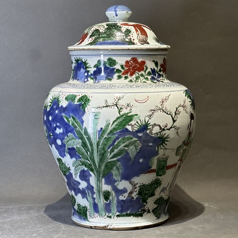 古玩陶瓷清順治 青花五彩人物紋將軍罐真品鑒賞圖