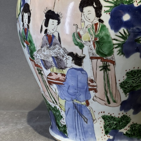 古玩陶瓷清順治 青花五彩人物紋將軍罐真品鑒賞圖