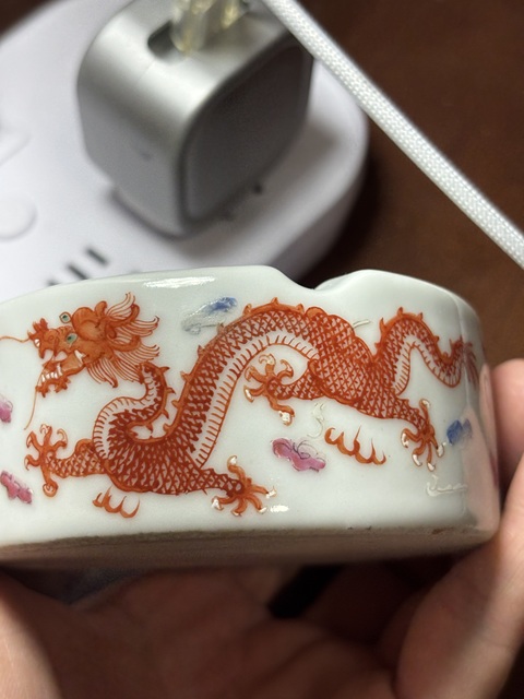 古玩陶瓷粉彩龍鳳紋香缸真品鑒賞圖