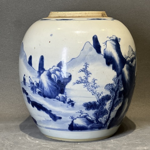 古玩陶瓷青花山水紋罐真品鑒賞圖