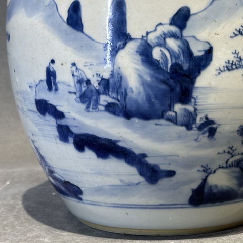 古玩陶瓷青花山水紋罐真品鑒賞圖